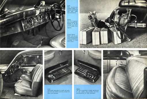 A period brochure depicts nicely the interior features of this luxury car, yet offered by the shrewed William Lyons at an affordable price, targeting successfully the vast USA market.