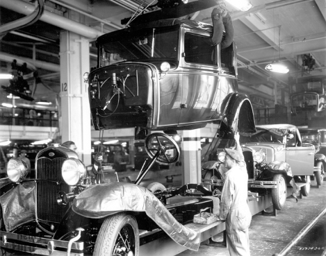 A Ford Mod. A Coupe being assembled.