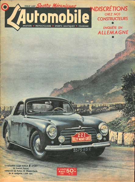 The Simca 8 Sport Coupé wins its Class during the 1950 Rallye Monte Carlo